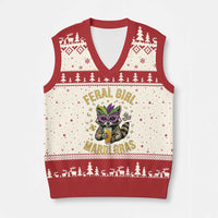 Mardi Gras Raccoon V-Neck Knit Sweater Vest Feral Girl Mardi Gras Trash Panda