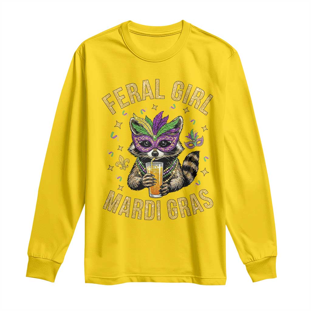 Mardi Gras Raccoon Long Sleeve Shirt Feral Girl Mardi Gras Trash Panda