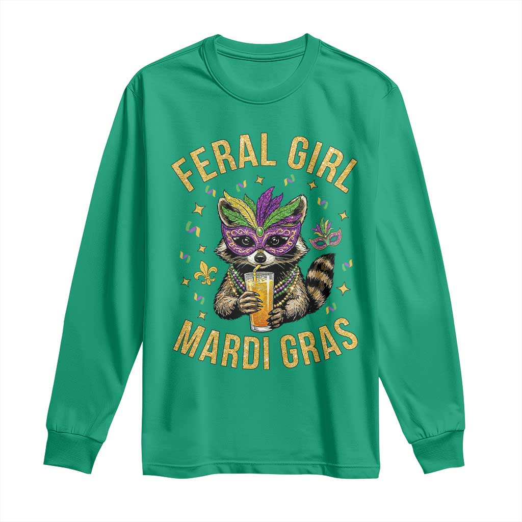 Mardi Gras Raccoon Long Sleeve Shirt Feral Girl Mardi Gras Trash Panda