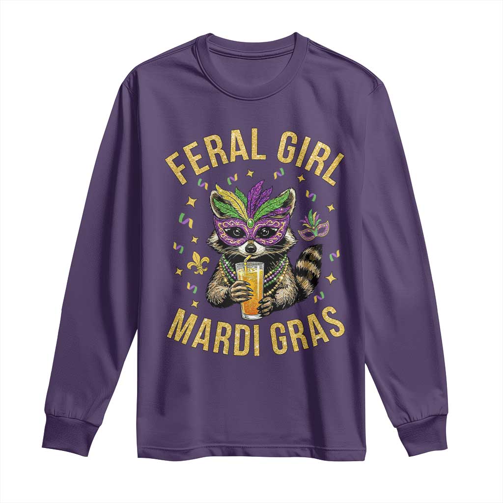 Mardi Gras Raccoon Long Sleeve Shirt Feral Girl Mardi Gras Trash Panda