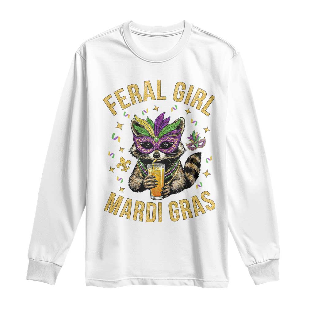 Mardi Gras Raccoon Long Sleeve Shirt Feral Girl Mardi Gras Trash Panda