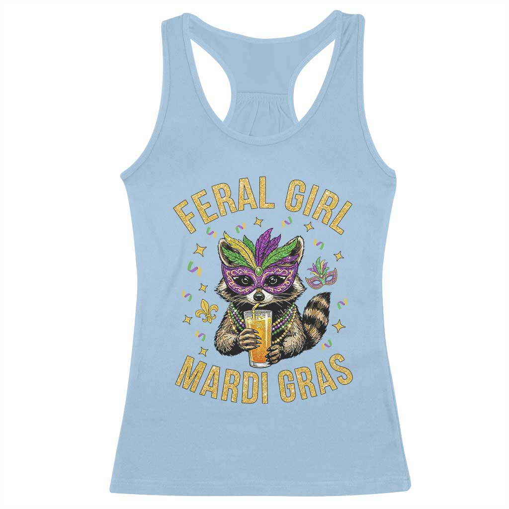 Mardi Gras Raccoon Racerback Tank Top Feral Girl Mardi Gras Trash Panda