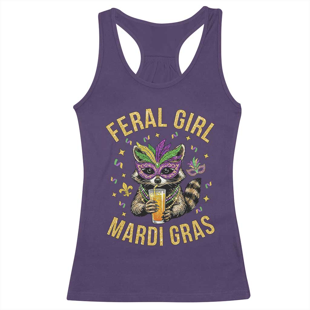 Mardi Gras Raccoon Racerback Tank Top Feral Girl Mardi Gras Trash Panda