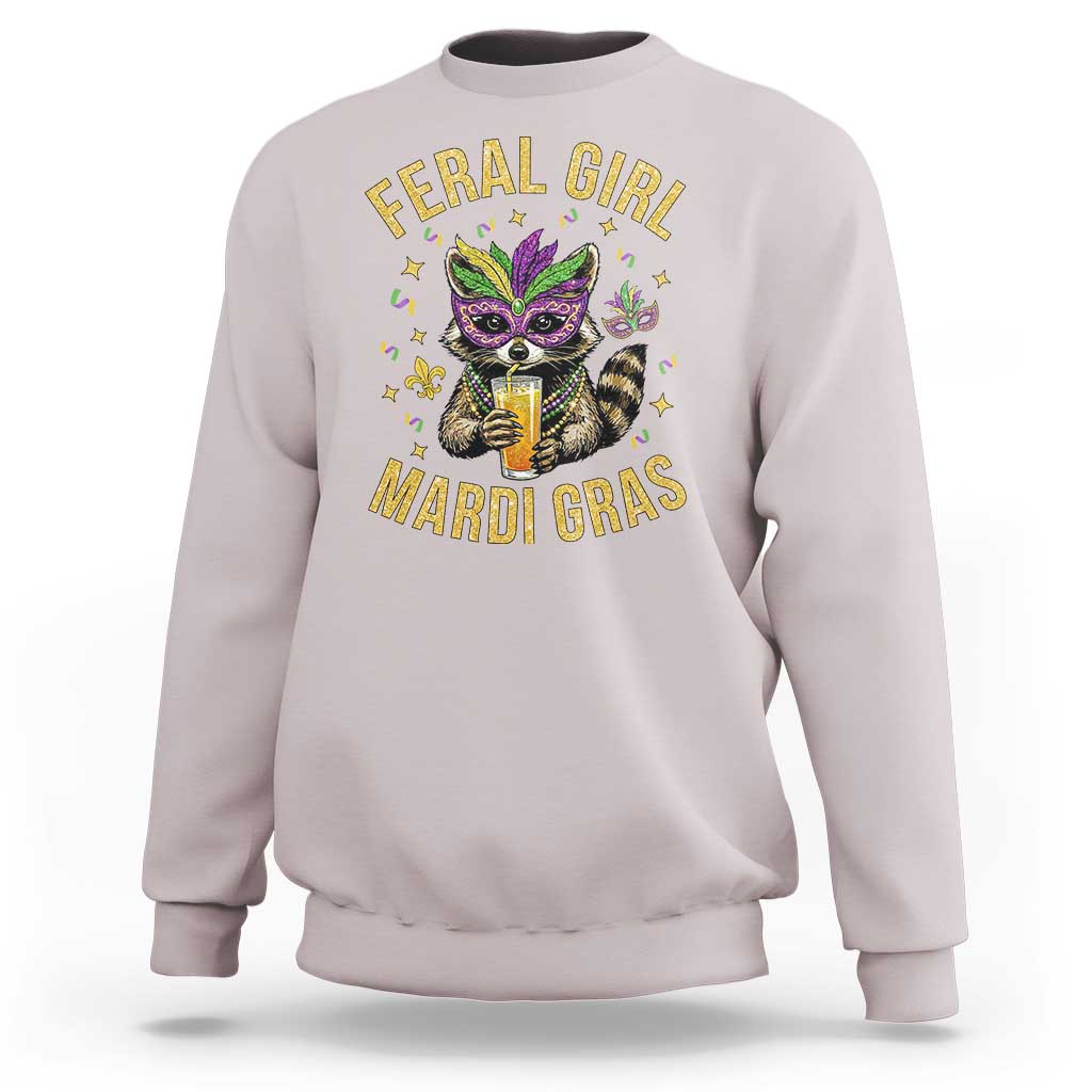 Mardi Gras Raccoon Sweatshirt Feral Girl Mardi Gras Trash Panda