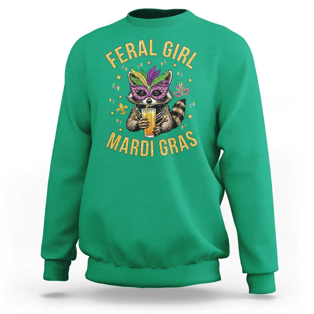 Mardi Gras Raccoon Sweatshirt Feral Girl Mardi Gras Trash Panda