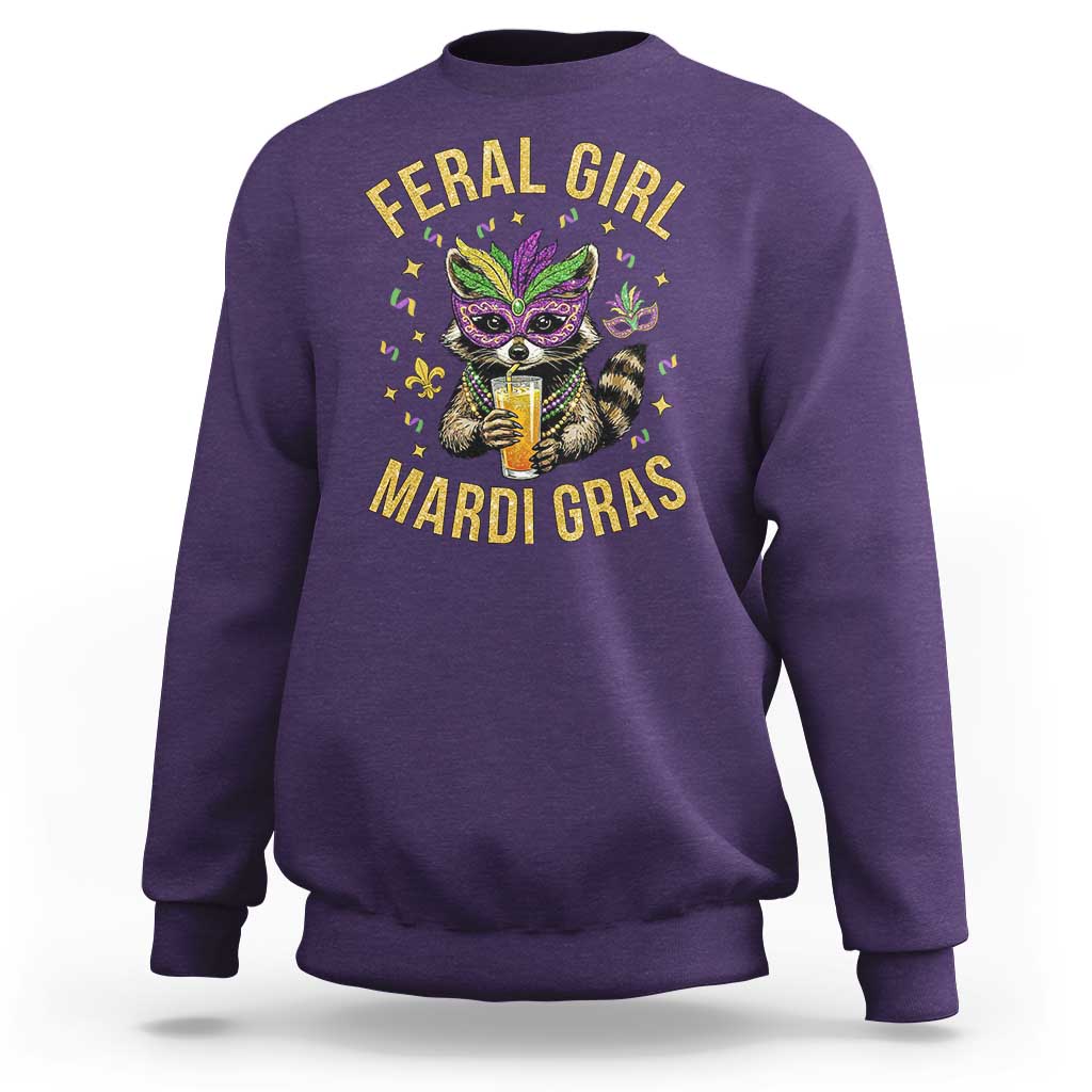 Mardi Gras Raccoon Sweatshirt Feral Girl Mardi Gras Trash Panda