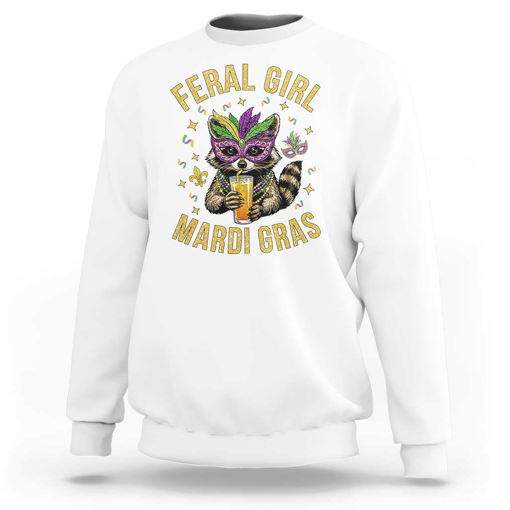 Mardi Gras Raccoon Sweatshirt Feral Girl Mardi Gras Trash Panda