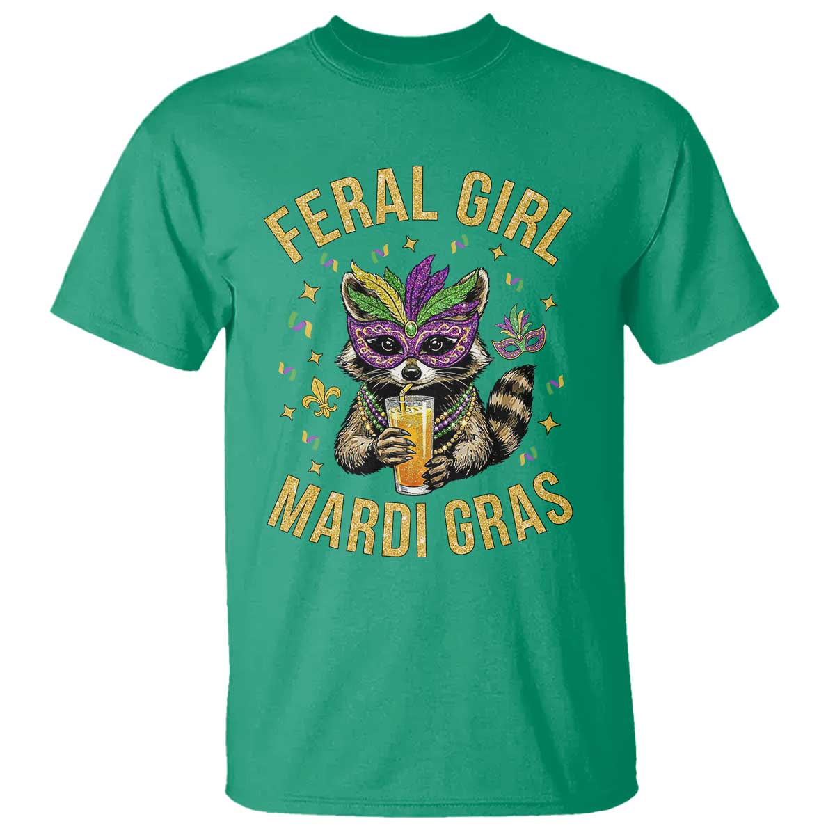 Mardi Gras Raccoon T Shirt Feral Girl Mardi Gras Trash Panda