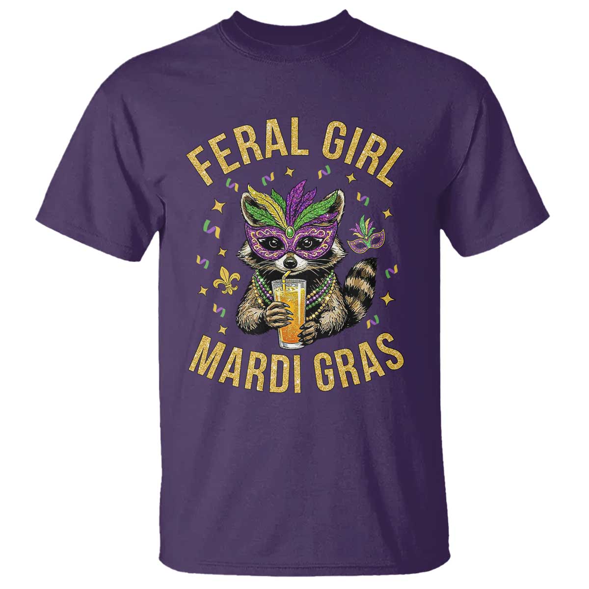 Mardi Gras Raccoon T Shirt Feral Girl Mardi Gras Trash Panda