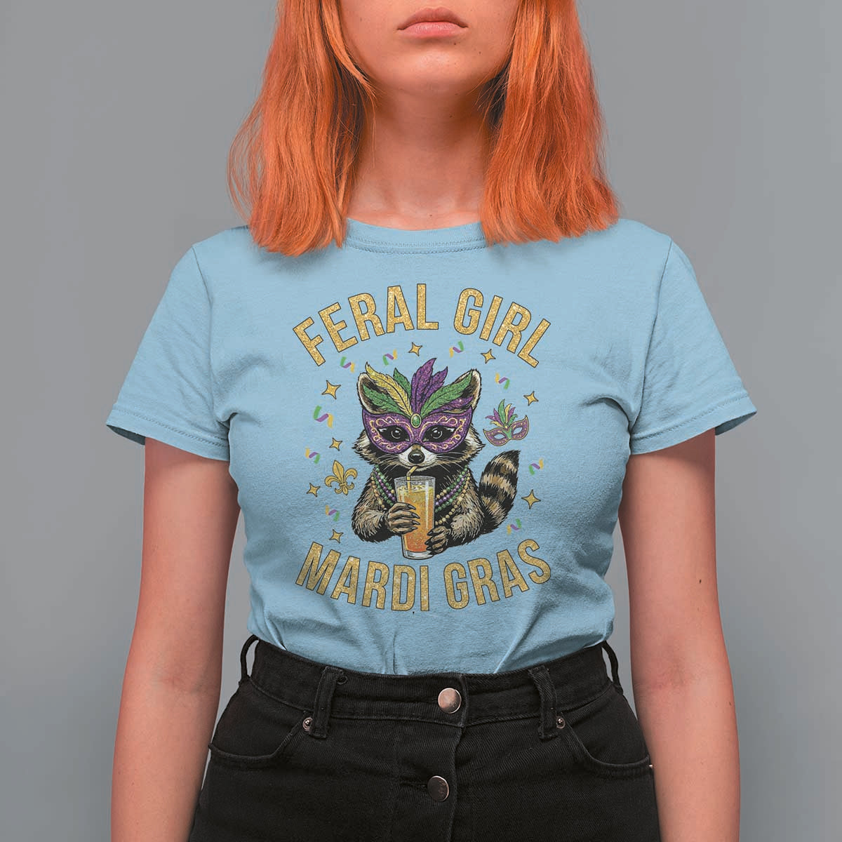Mardi Gras Raccoon T Shirt For Women Feral Girl Mardi Gras Trash Panda