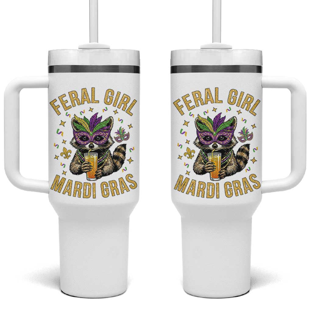 Mardi Gras Raccoon Tumbler With Handle Feral Girl Mardi Gras Trash Panda