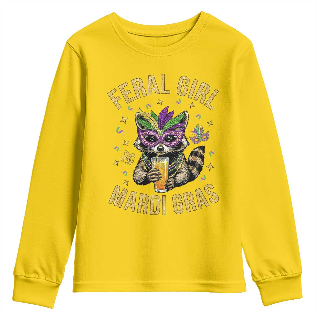 Mardi Gras Raccoon Youth Sweatshirt Feral Girl Mardi Gras Trash Panda