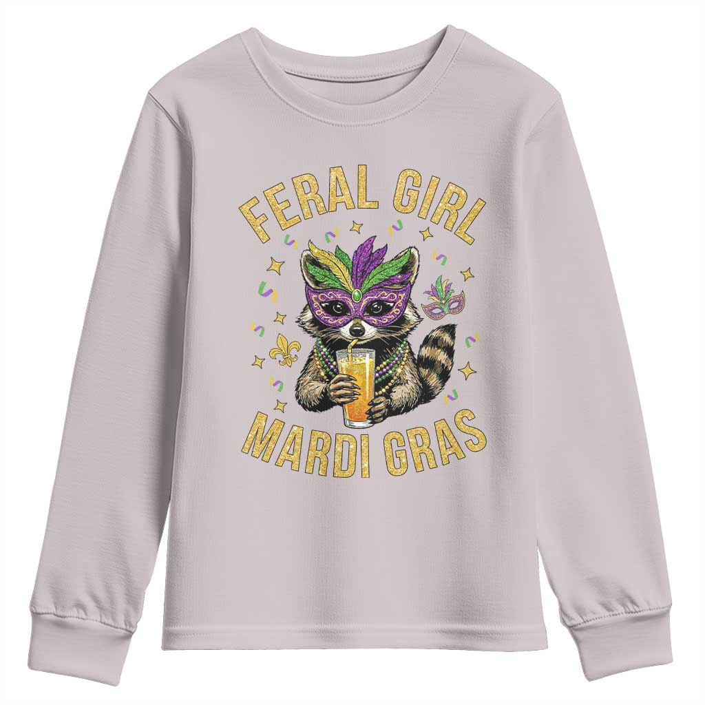 Mardi Gras Raccoon Youth Sweatshirt Feral Girl Mardi Gras Trash Panda