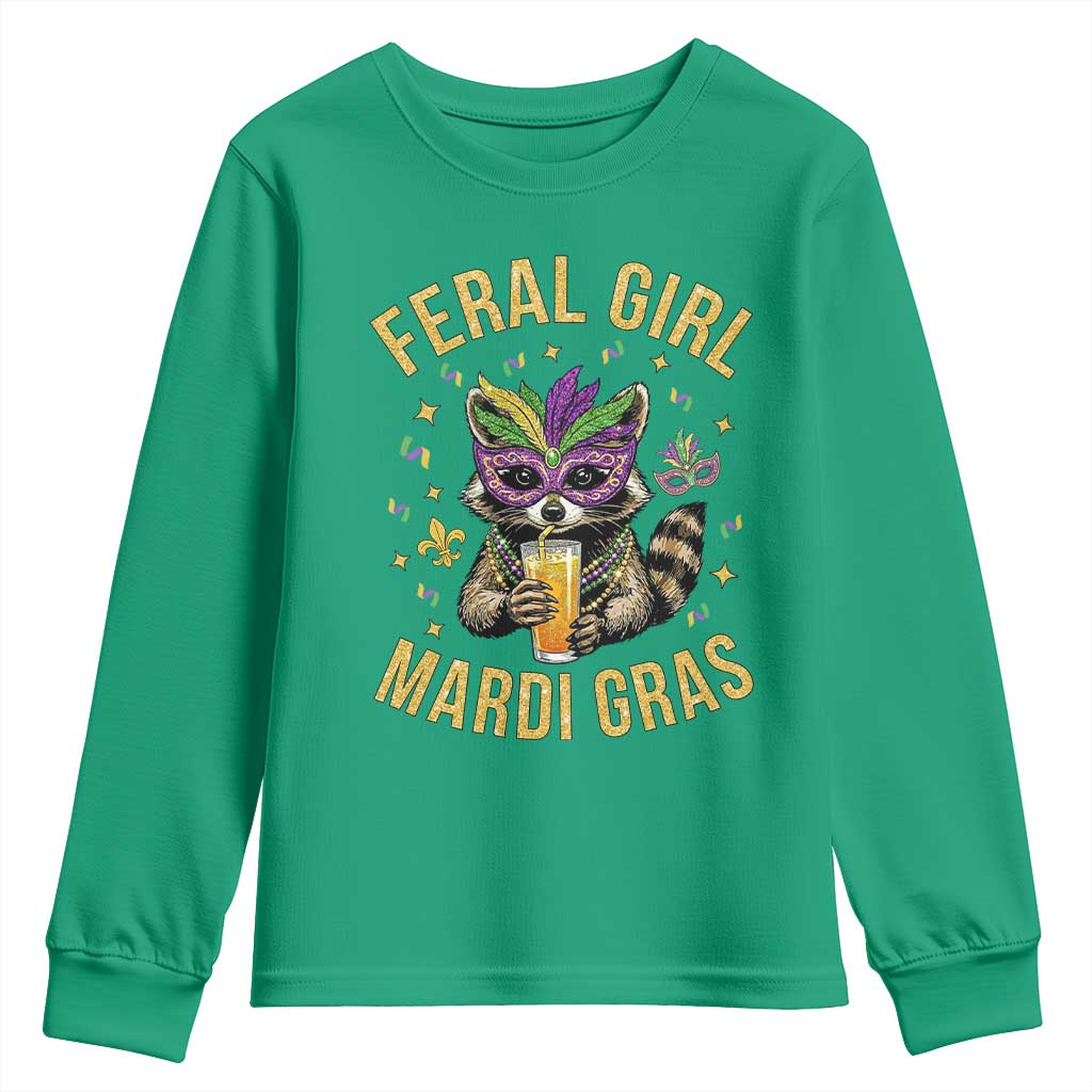 Mardi Gras Raccoon Youth Sweatshirt Feral Girl Mardi Gras Trash Panda