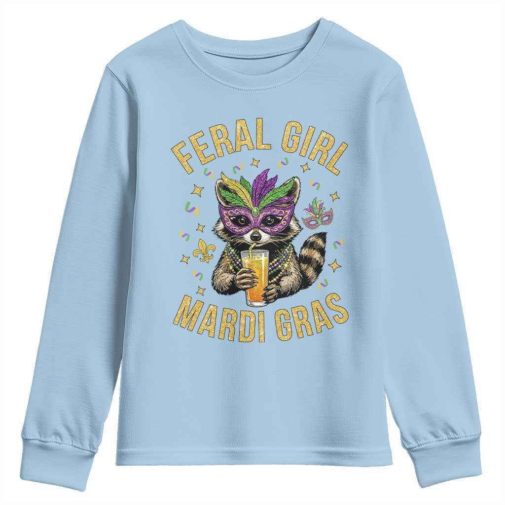 Mardi Gras Raccoon Youth Sweatshirt Feral Girl Mardi Gras Trash Panda