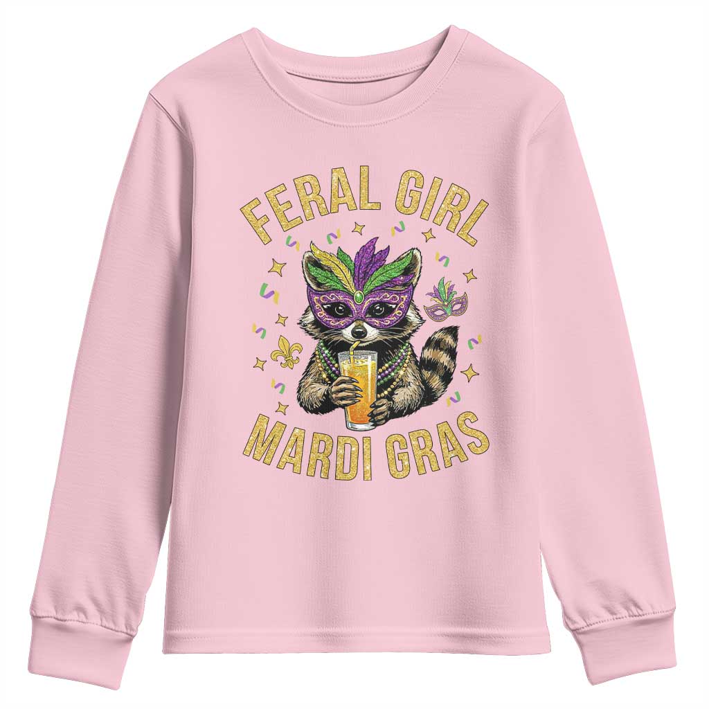 Mardi Gras Raccoon Youth Sweatshirt Feral Girl Mardi Gras Trash Panda
