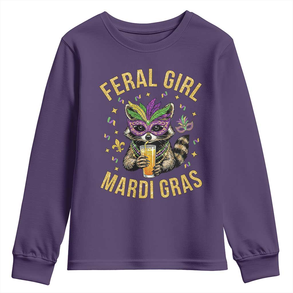 Mardi Gras Raccoon Youth Sweatshirt Feral Girl Mardi Gras Trash Panda