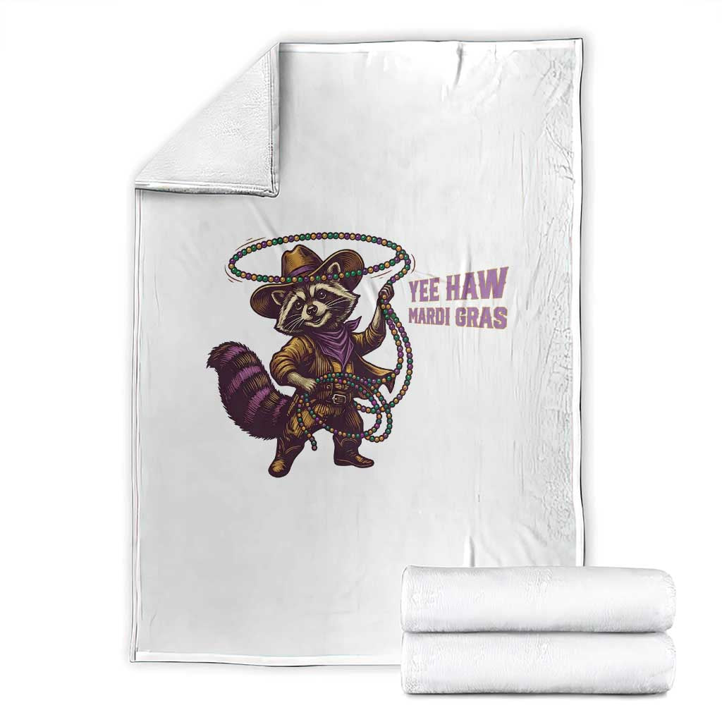 Mardi Gras Raccoon Throw Blanket Yee Haw Cowboy Mardi Gras Carnival Trendy Meme
