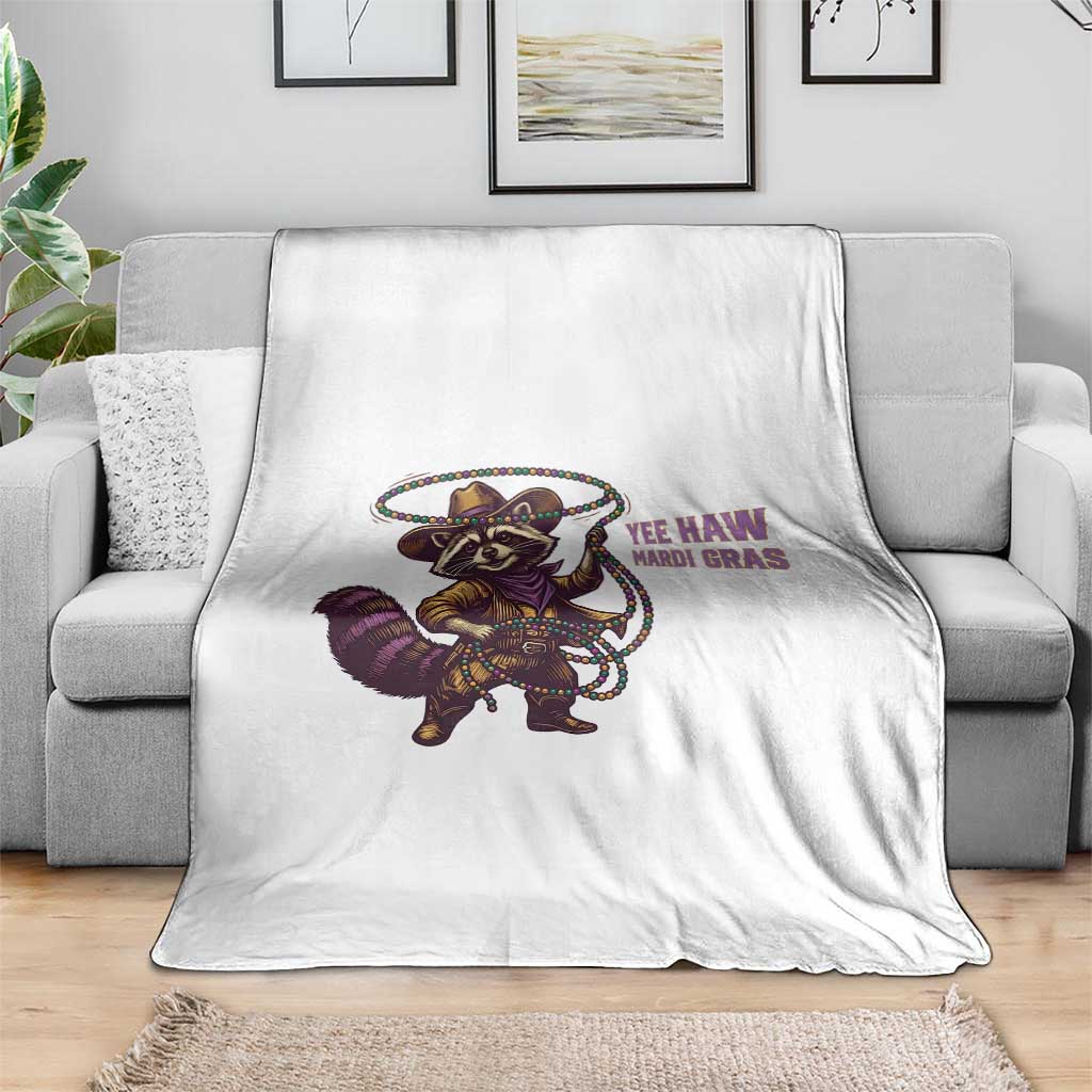 Mardi Gras Raccoon Throw Blanket Yee Haw Cowboy Mardi Gras Carnival Trendy Meme