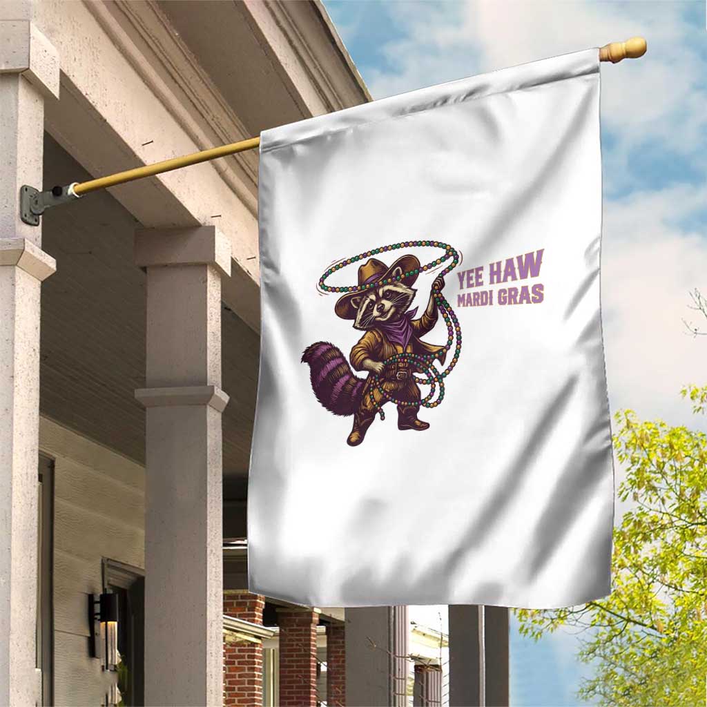 Mardi Gras Raccoon Garden Flag Yee Haw Cowboy Mardi Gras Carnival Trendy Meme