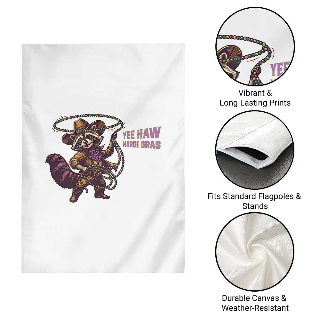 Mardi Gras Raccoon Garden Flag Yee Haw Cowboy Mardi Gras Carnival Trendy Meme