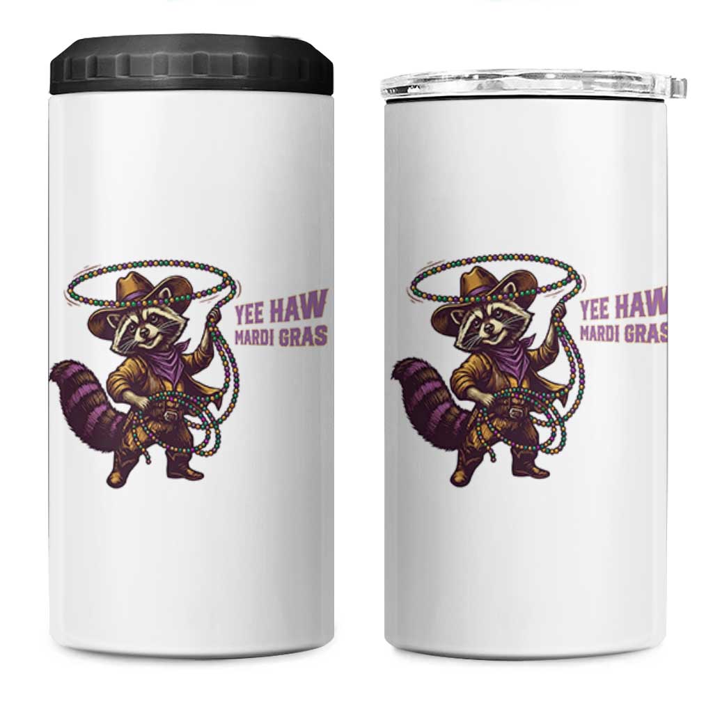 Mardi Gras Raccoon 4 in 1 Can Cooler Tumbler Yee Haw Cowboy Mardi Gras Carnival Trendy Meme