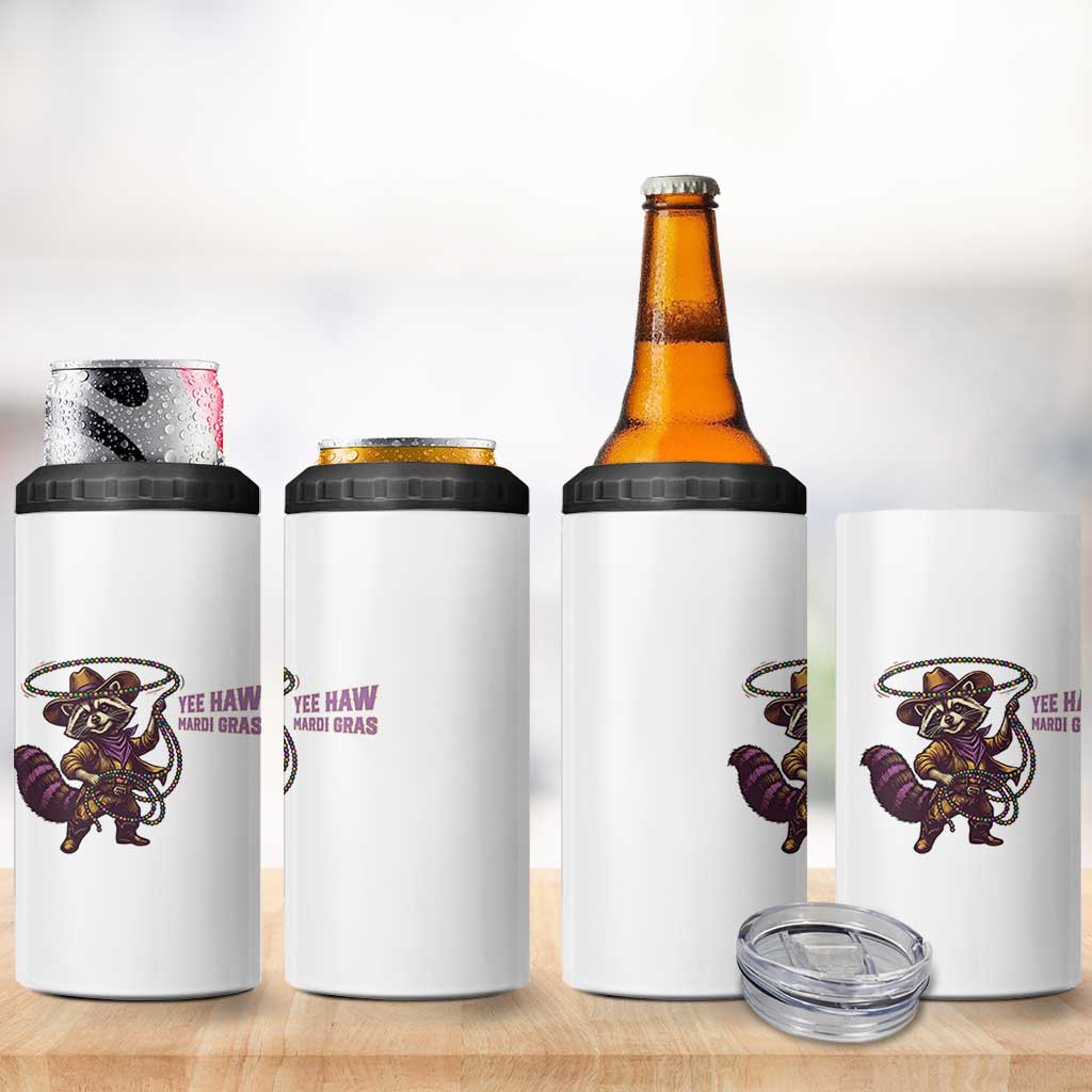 Mardi Gras Raccoon 4 in 1 Can Cooler Tumbler Yee Haw Cowboy Mardi Gras Carnival Trendy Meme