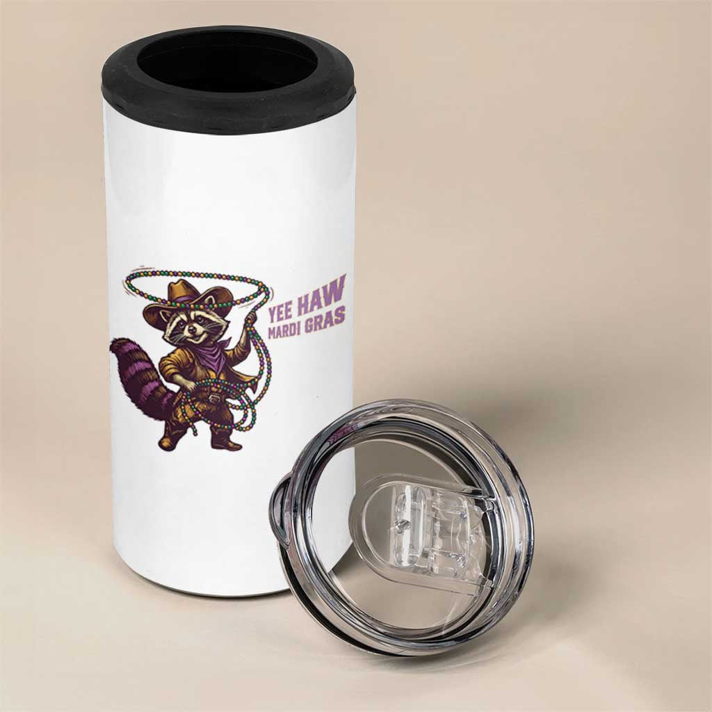 Mardi Gras Raccoon 4 in 1 Can Cooler Tumbler Yee Haw Cowboy Mardi Gras Carnival Trendy Meme
