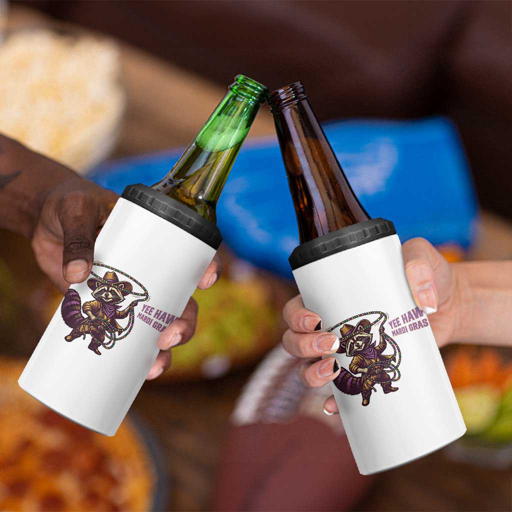 Mardi Gras Raccoon 4 in 1 Can Cooler Tumbler Yee Haw Cowboy Mardi Gras Carnival Trendy Meme