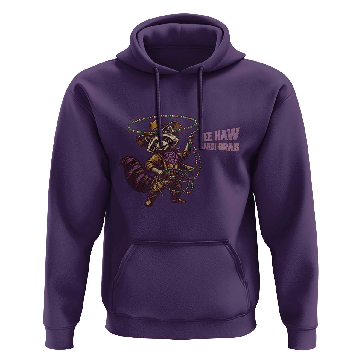 Mardi Gras Raccoon Hoodie Yee Haw Cowboy Mardi Gras Carnival Trendy Meme