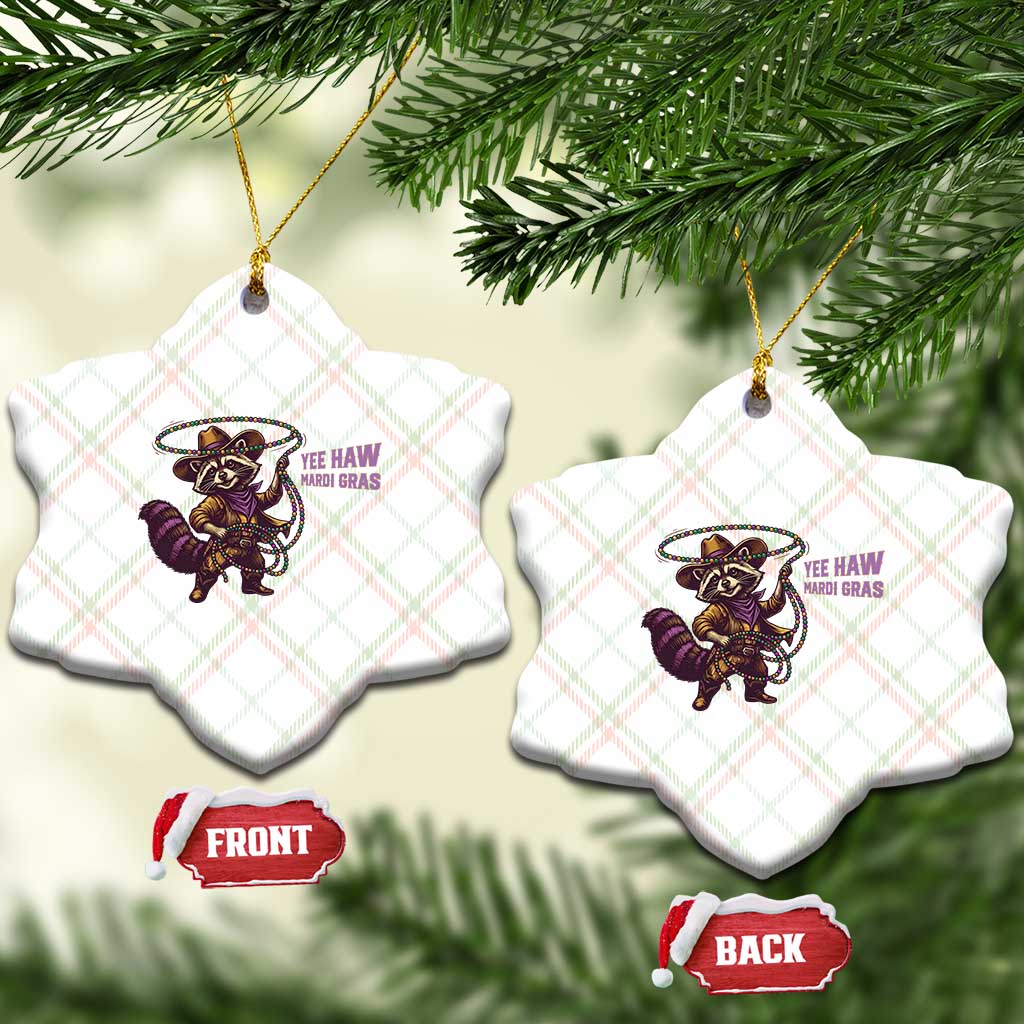 Mardi Gras Raccoon Ceramic Ornament Yee Haw Cowboy Mardi Gras Carnival Trendy Meme