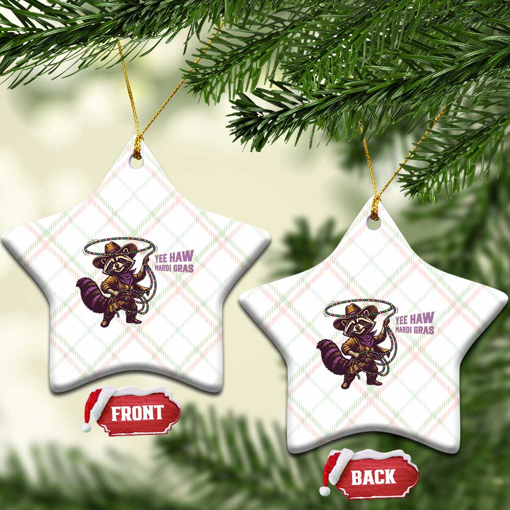Mardi Gras Raccoon Ceramic Ornament Yee Haw Cowboy Mardi Gras Carnival Trendy Meme