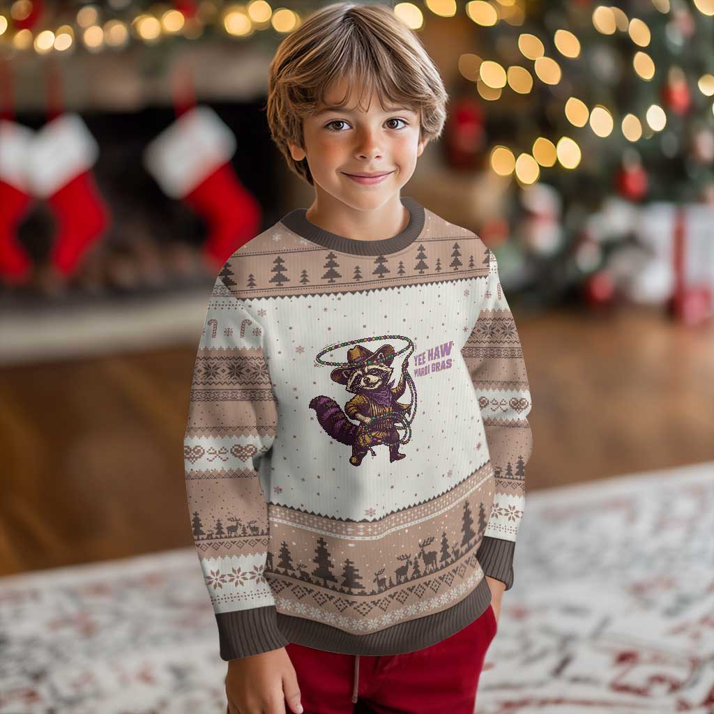 Mardi Gras Raccoon Ugly Christmas Sweater Yee Haw Cowboy Mardi Gras Carnival Trendy Meme