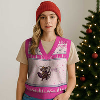 Mardi Gras Raccoon V-Neck Knit Sweater Vest Yee Haw Cowboy Mardi Gras Carnival Trendy Meme
