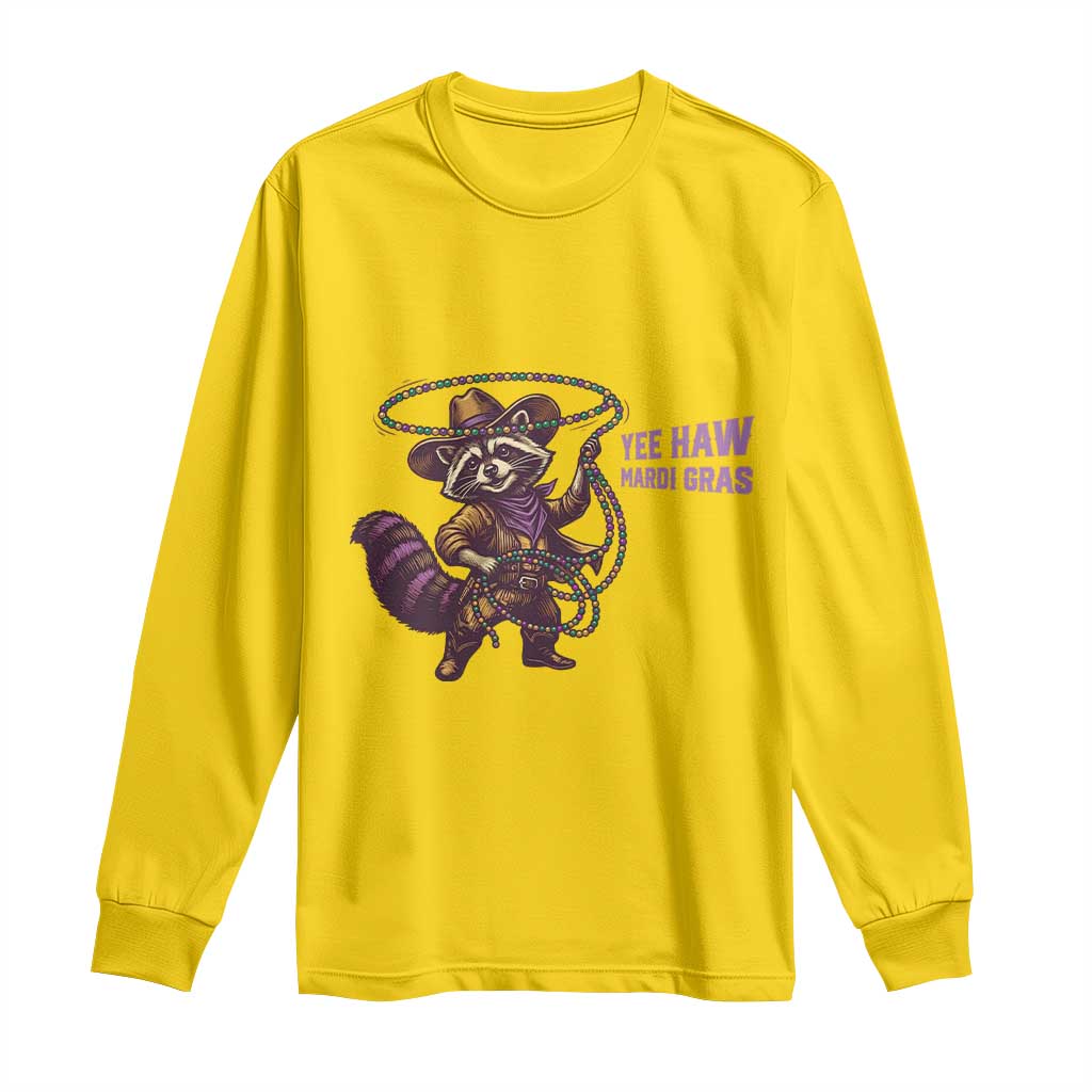 Mardi Gras Raccoon Long Sleeve Shirt Yee Haw Cowboy Mardi Gras Carnival Trendy Meme
