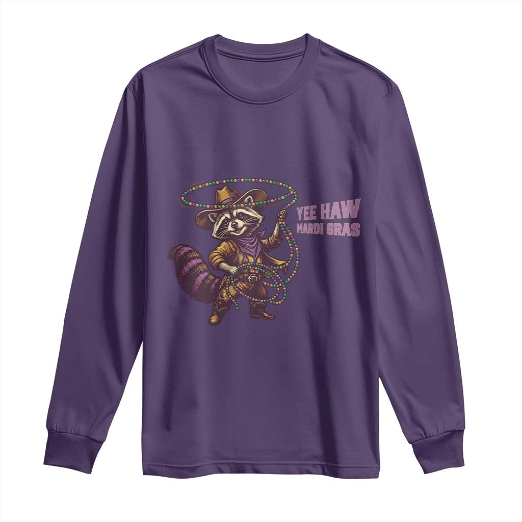 Mardi Gras Raccoon Long Sleeve Shirt Yee Haw Cowboy Mardi Gras Carnival Trendy Meme