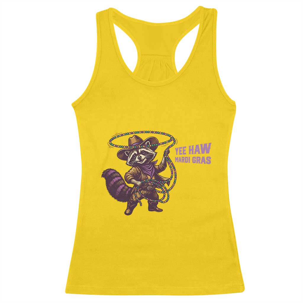 Mardi Gras Raccoon Racerback Tank Top Yee Haw Cowboy Mardi Gras Carnival Trendy Meme