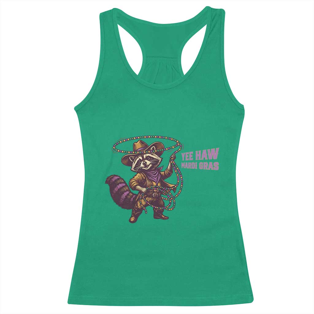 Mardi Gras Raccoon Racerback Tank Top Yee Haw Cowboy Mardi Gras Carnival Trendy Meme