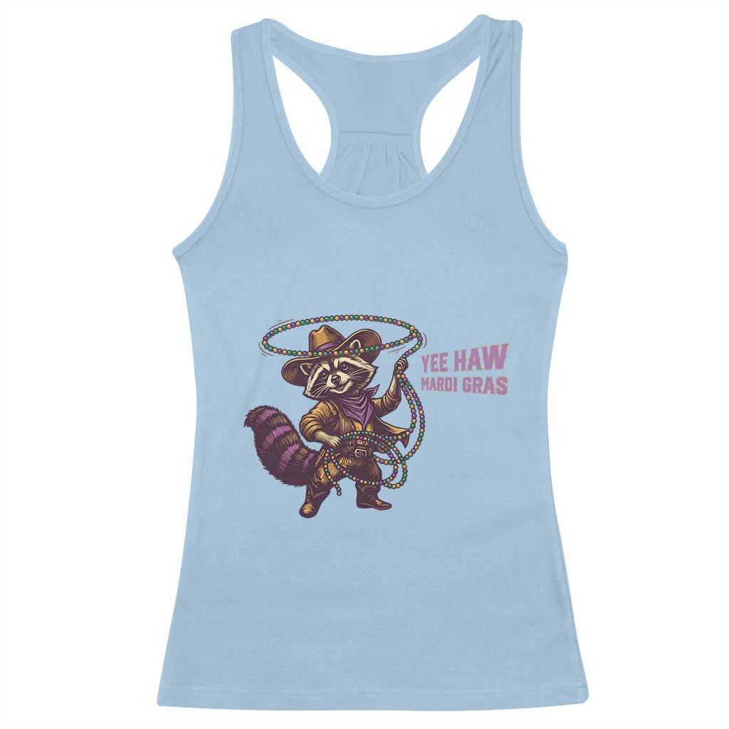 Mardi Gras Raccoon Racerback Tank Top Yee Haw Cowboy Mardi Gras Carnival Trendy Meme