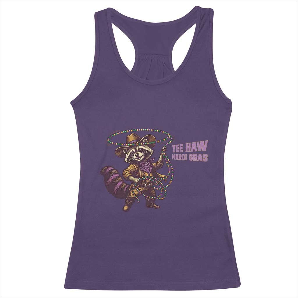 Mardi Gras Raccoon Racerback Tank Top Yee Haw Cowboy Mardi Gras Carnival Trendy Meme