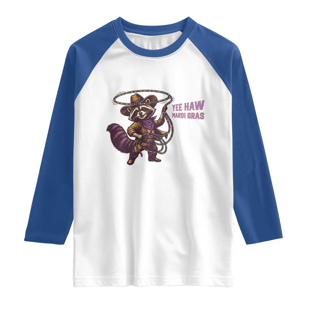 Mardi Gras Raccoon Raglan Shirt Yee Haw Cowboy Mardi Gras Carnival Trendy Meme