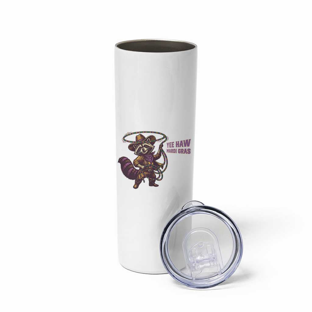 Mardi Gras Raccoon Skinny Tumbler Yee Haw Cowboy Mardi Gras Carnival Trendy Meme