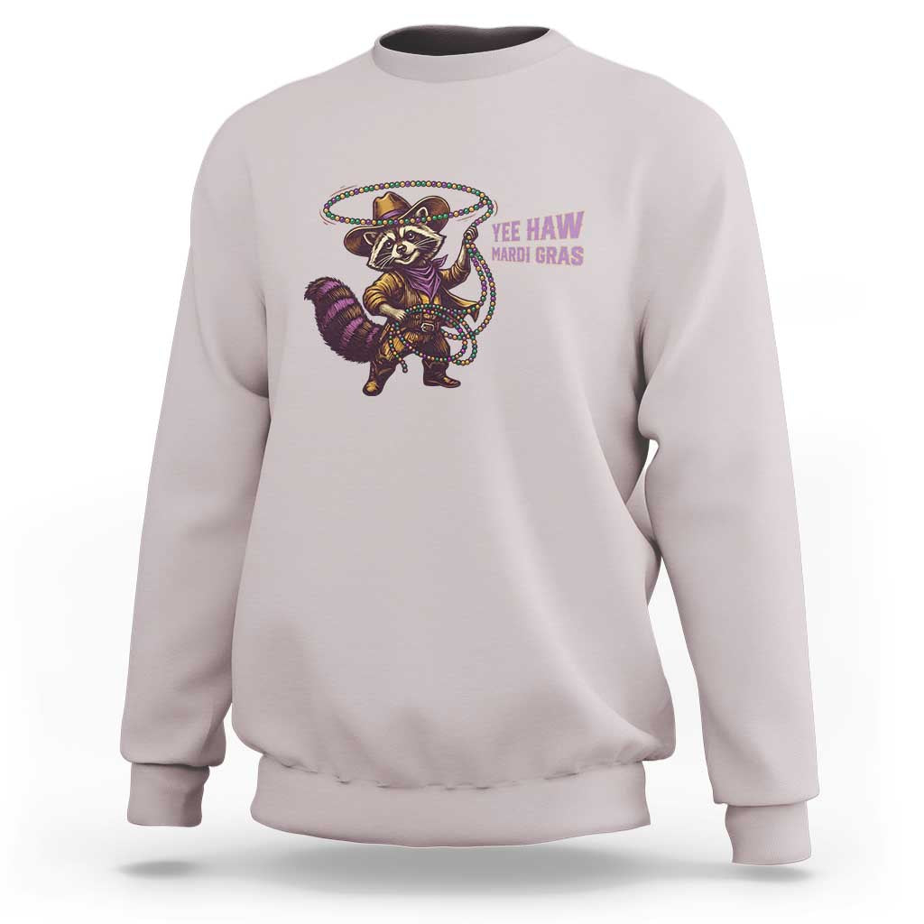 Mardi Gras Raccoon Sweatshirt Yee Haw Cowboy Mardi Gras Carnival Trendy Meme
