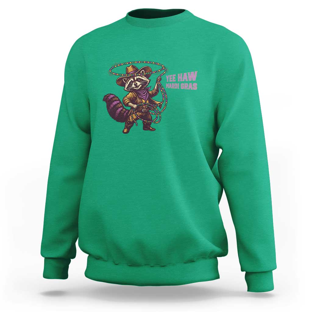 Mardi Gras Raccoon Sweatshirt Yee Haw Cowboy Mardi Gras Carnival Trendy Meme