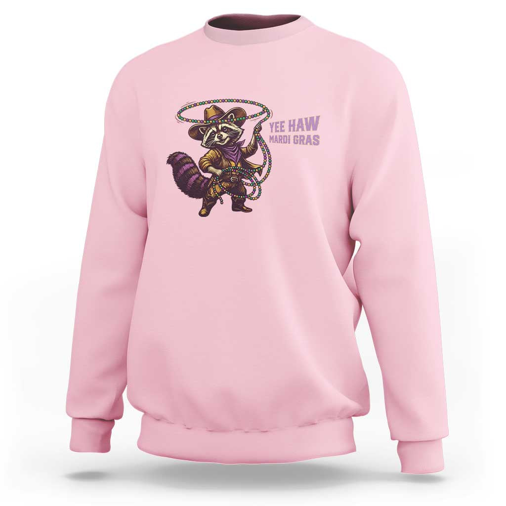 Mardi Gras Raccoon Sweatshirt Yee Haw Cowboy Mardi Gras Carnival Trendy Meme