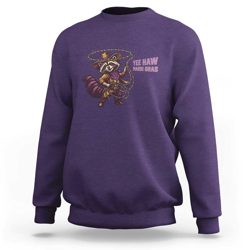 Mardi Gras Raccoon Sweatshirt Yee Haw Cowboy Mardi Gras Carnival Trendy Meme