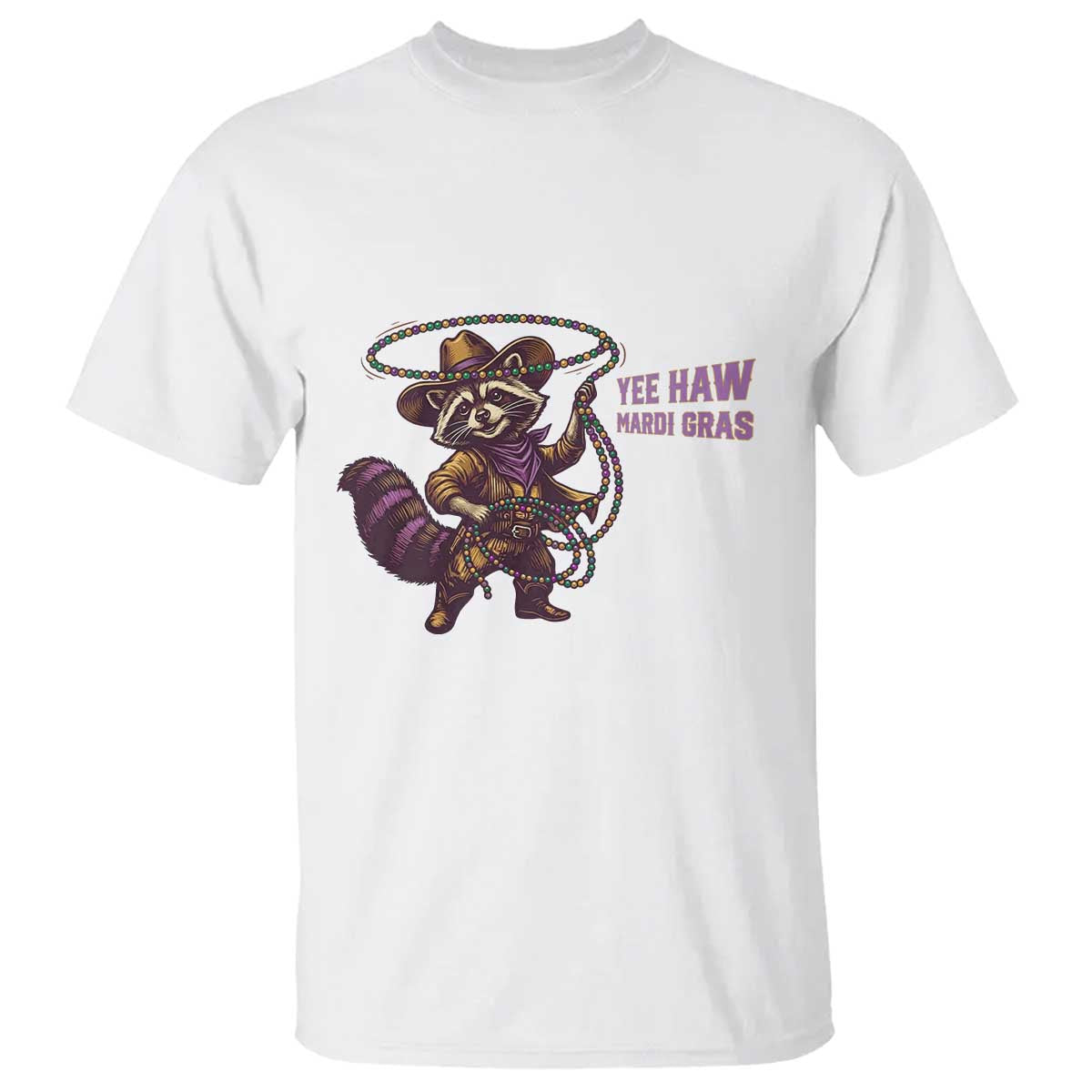 Mardi Gras Raccoon T Shirt Yee Haw Cowboy Mardi Gras Carnival Trendy Meme