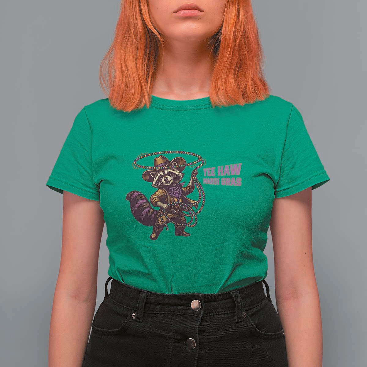 Mardi Gras Raccoon T Shirt For Women Yee Haw Cowboy Mardi Gras Carnival Trendy Meme