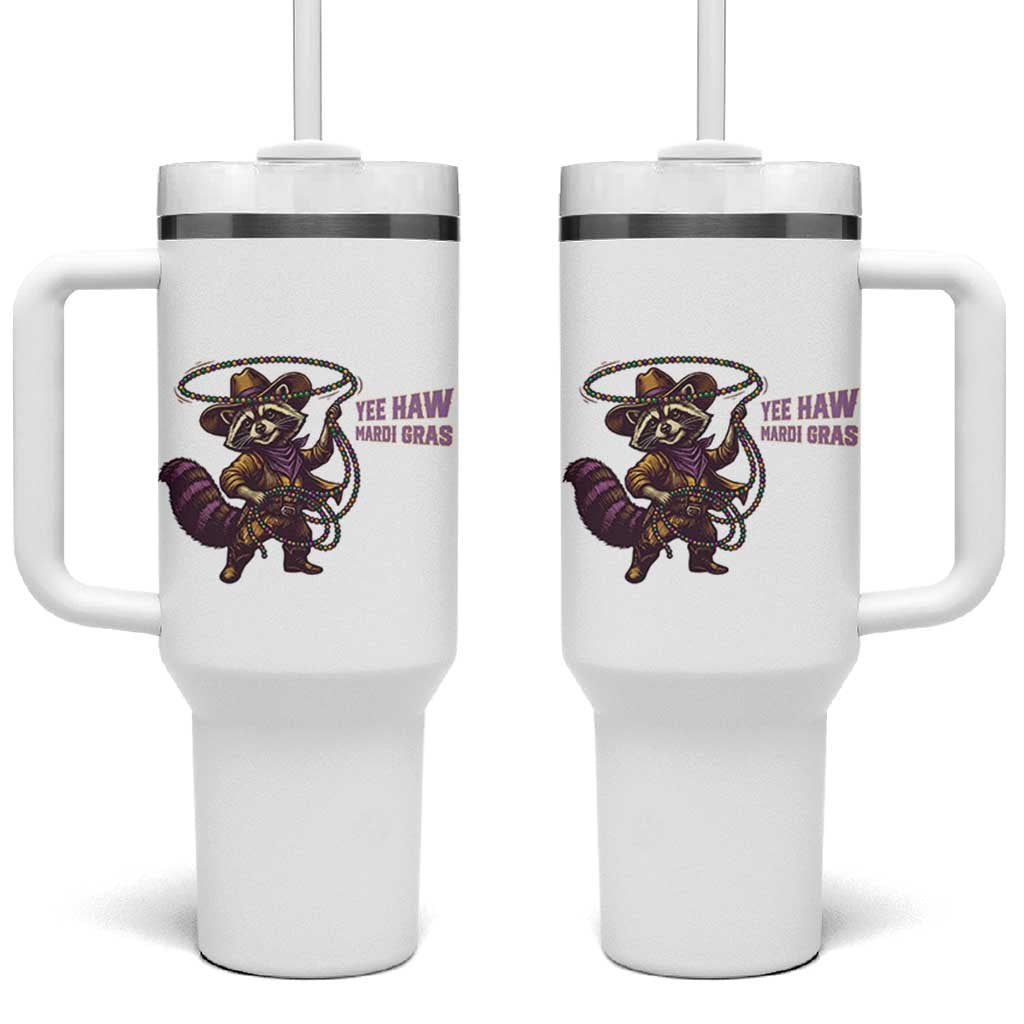 Mardi Gras Raccoon Tumbler With Handle Yee Haw Cowboy Mardi Gras Carnival Trendy Meme