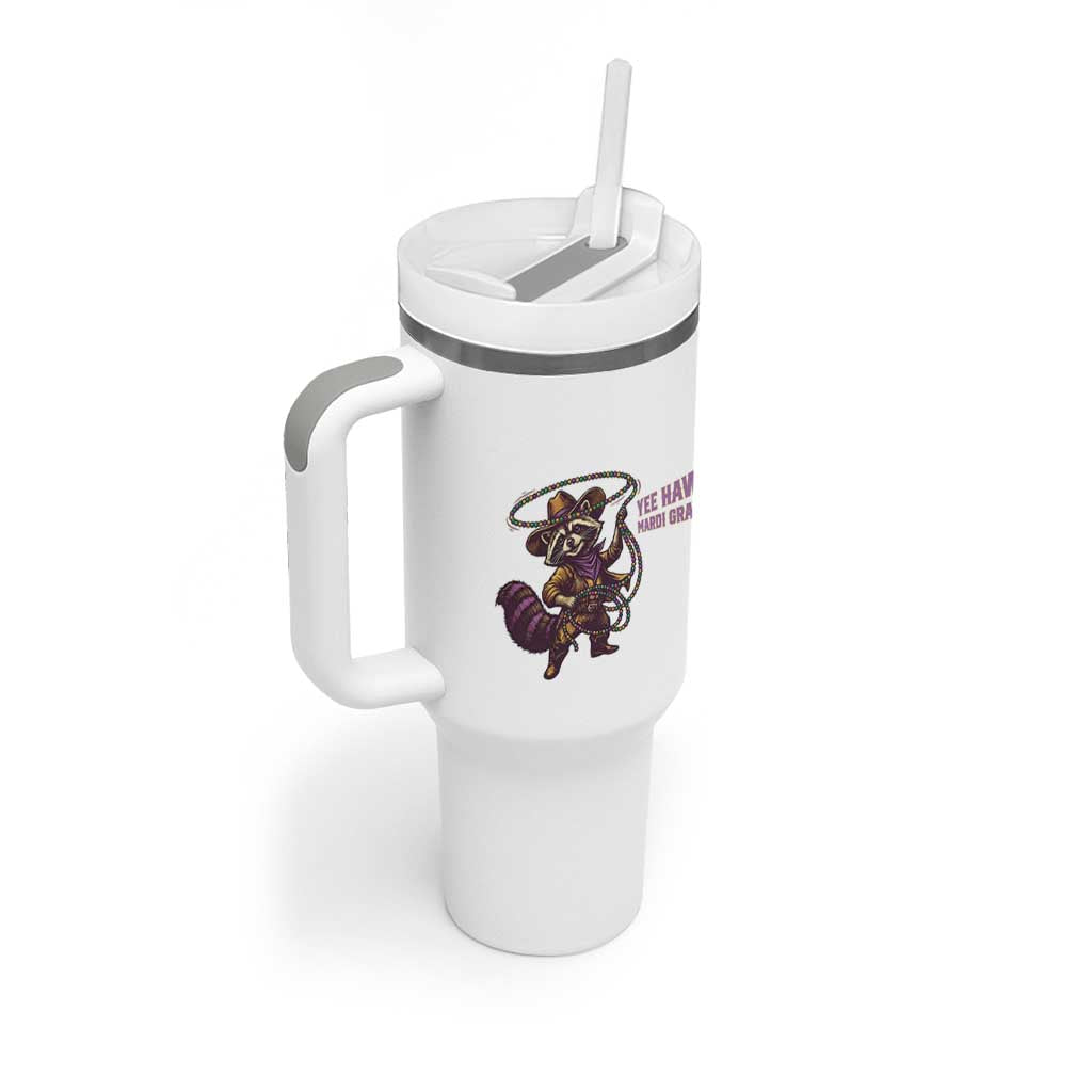 Mardi Gras Raccoon Tumbler With Handle Yee Haw Cowboy Mardi Gras Carnival Trendy Meme